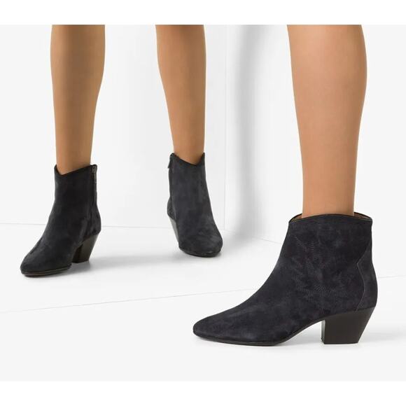 Isabel Marant Western Embroidered Dacken Ankle Boots Booties Suede Boho sz 37 - Picture 1 of 16